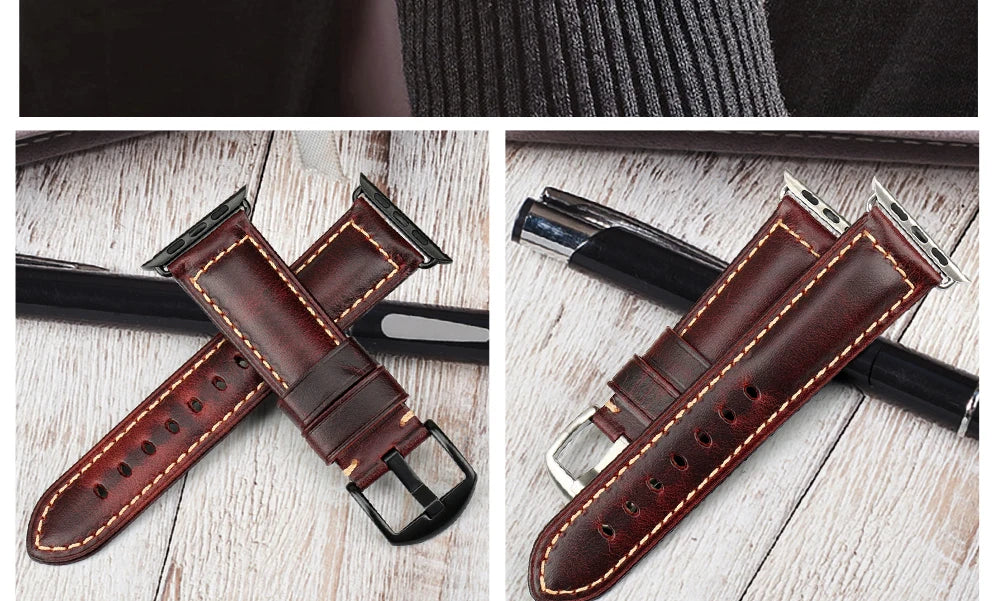 MAIKES Vintage Leather Strap for Apple Watch