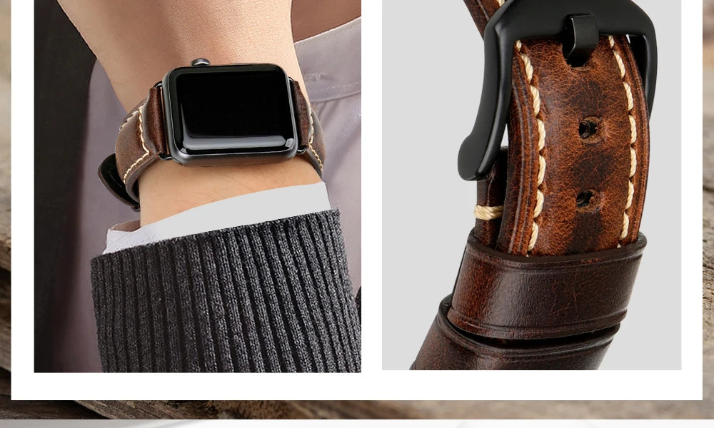 MAIKES Vintage Leather Strap for Apple Watch