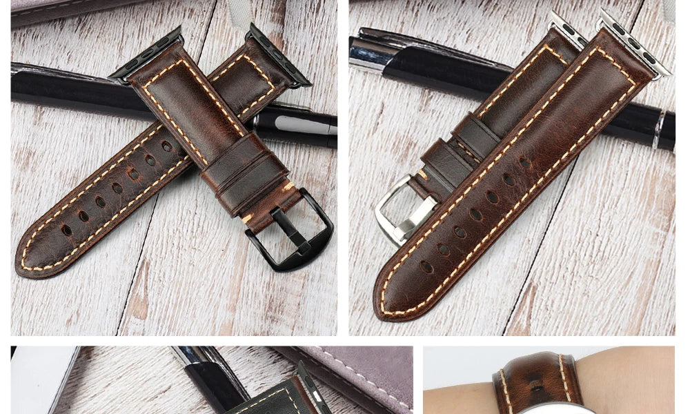 MAIKES Vintage Leather Strap for Apple Watch