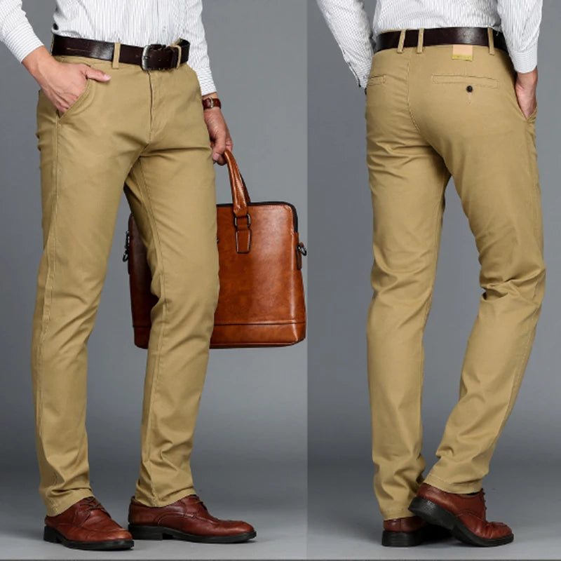 Stretch Cotton Straight Trousers