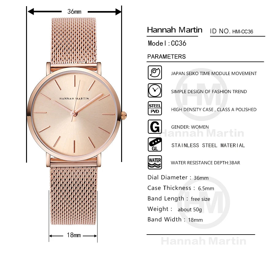Hannah Martin Rose Gold Ladies’ Quartz Watch