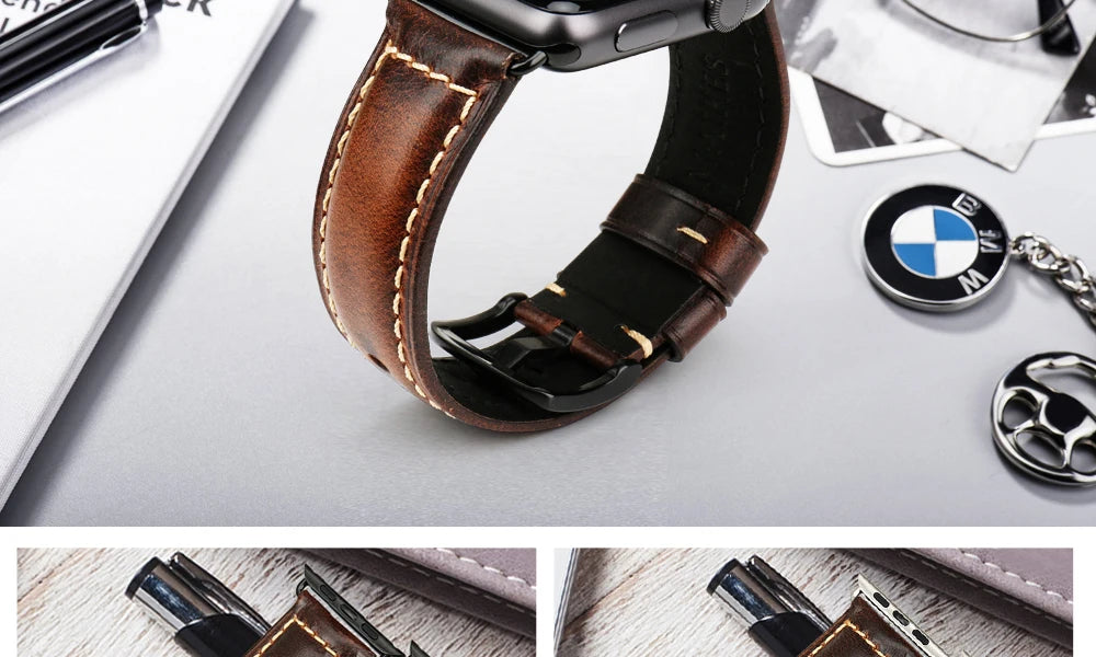 MAIKES Vintage Leather Strap for Apple Watch