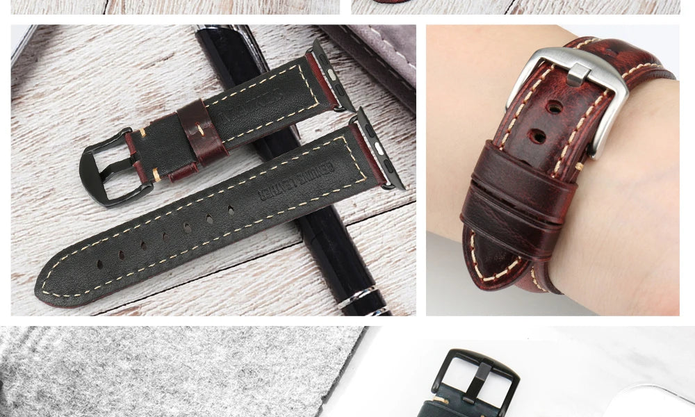 MAIKES Vintage Leather Strap for Apple Watch