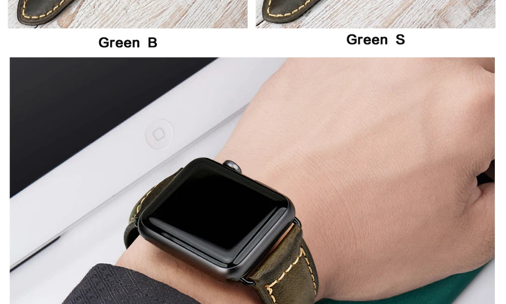 MAIKES Vintage Leather Strap for Apple Watch