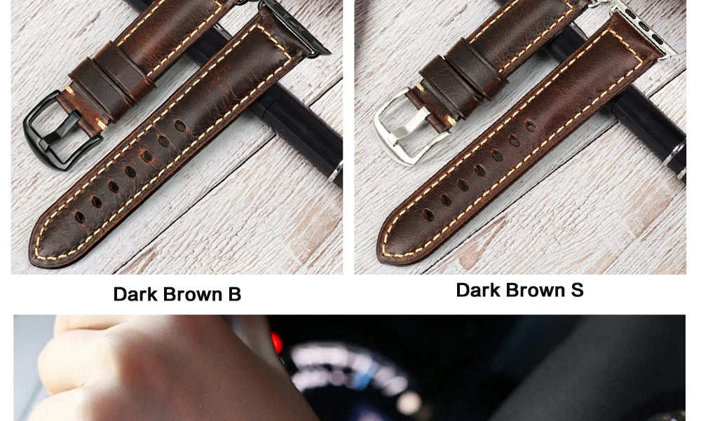 MAIKES Vintage Leather Strap for Apple Watch