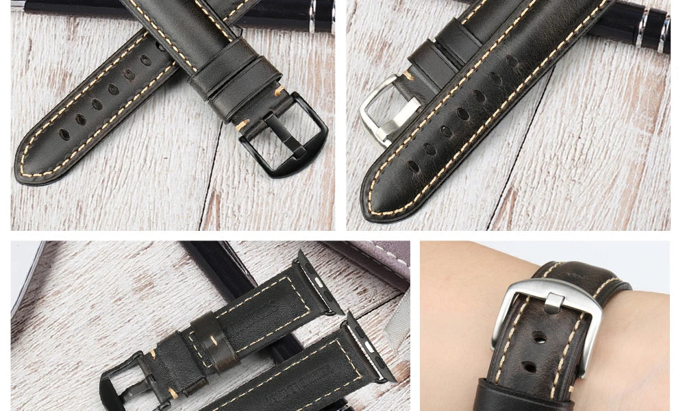 MAIKES Vintage Leather Strap for Apple Watch