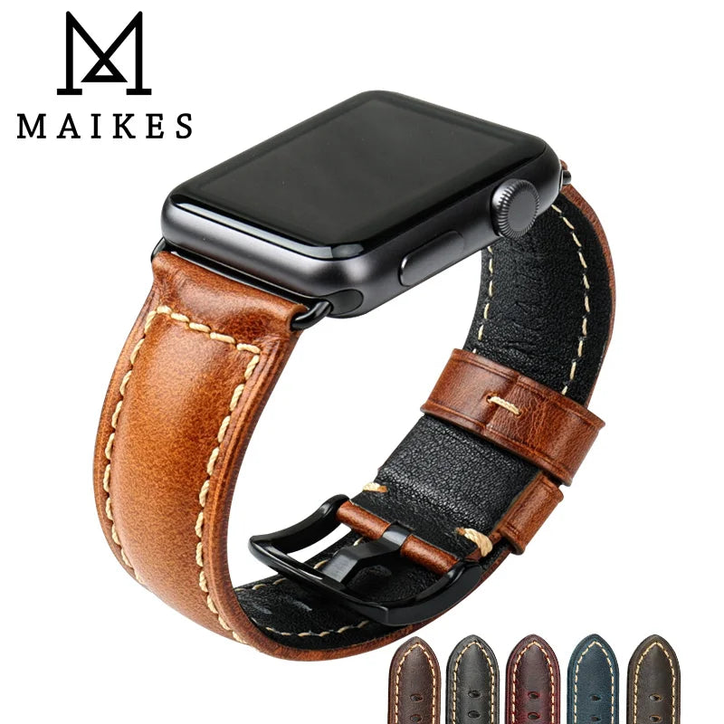 MAIKES Vintage Leather Strap for Apple Watch