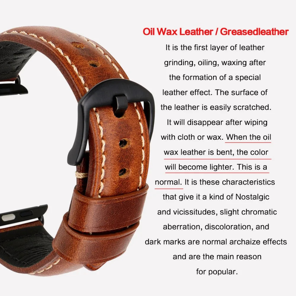 MAIKES Vintage Leather Strap for Apple Watch