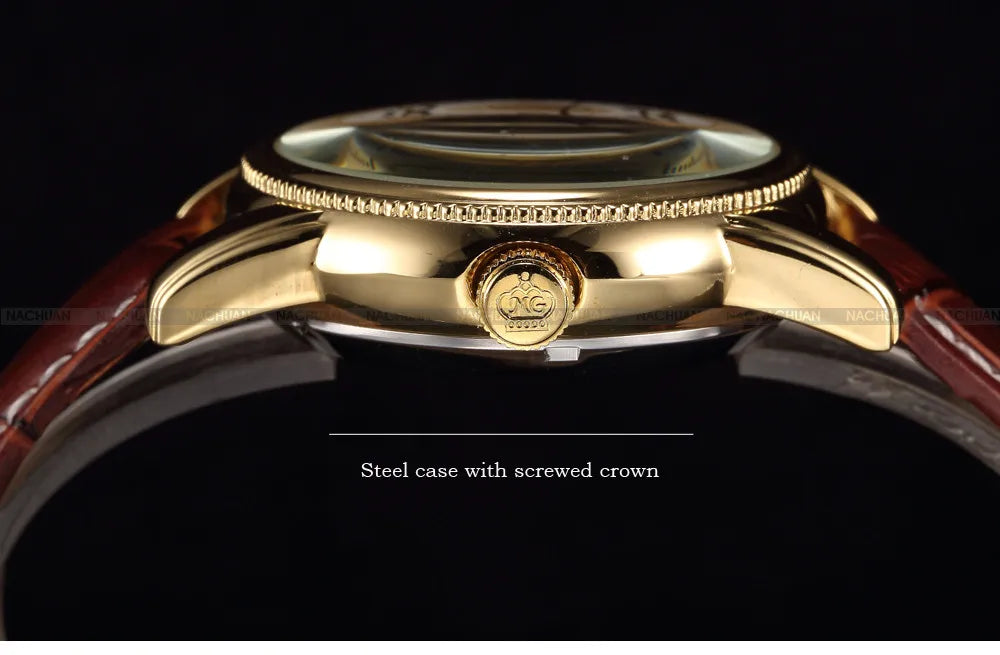 MG ORKINA Men’s Golden Skeleton Mechanical Watch