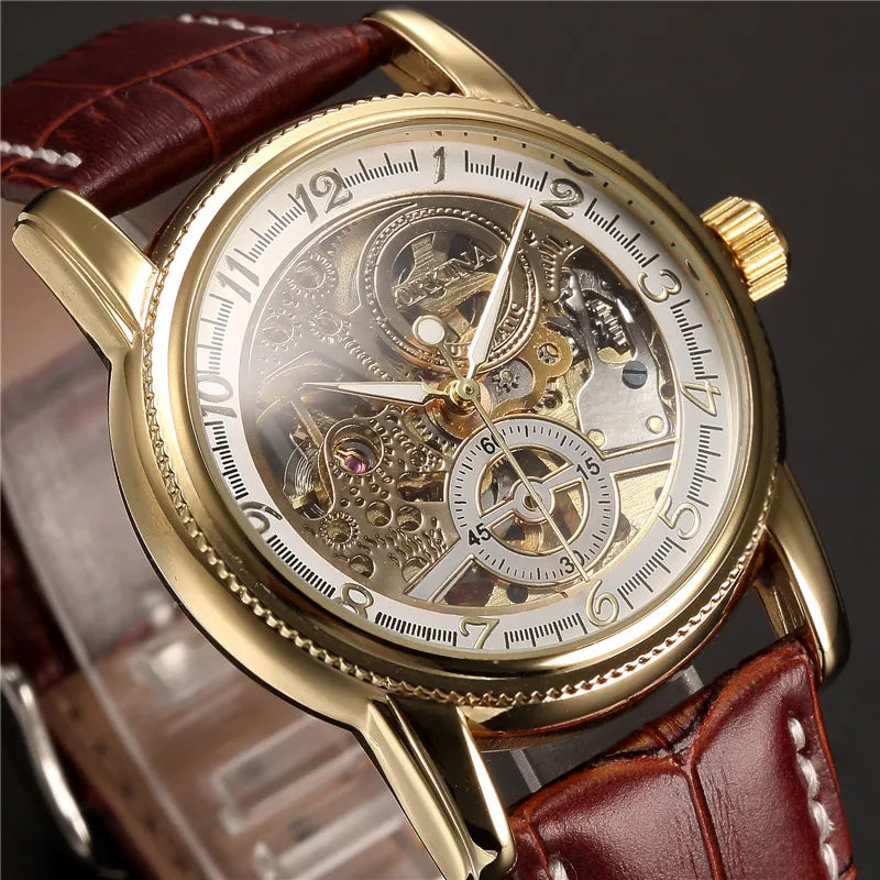 MG ORKINA Men’s Golden Skeleton Mechanical Watch