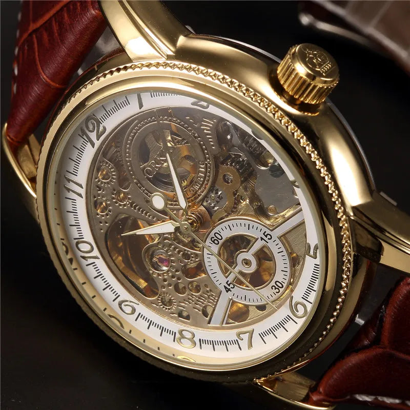 MG ORKINA Men’s Golden Skeleton Mechanical Watch