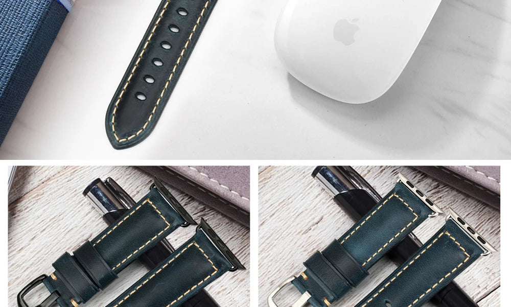 MAIKES Vintage Leather Strap for Apple Watch