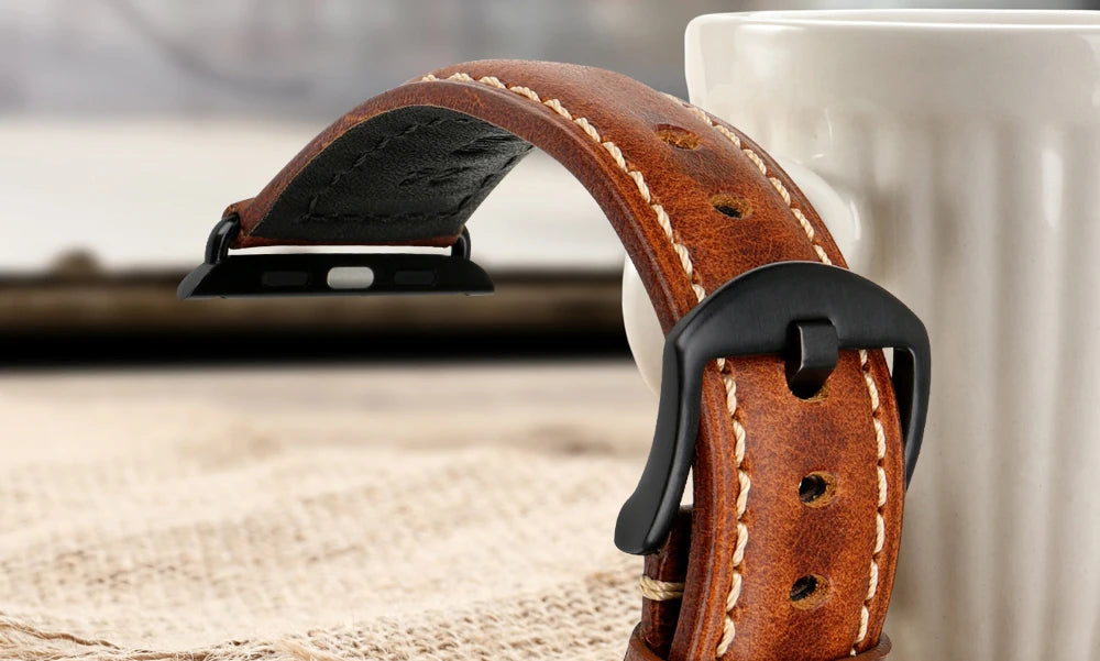 MAIKES Vintage Leather Strap for Apple Watch
