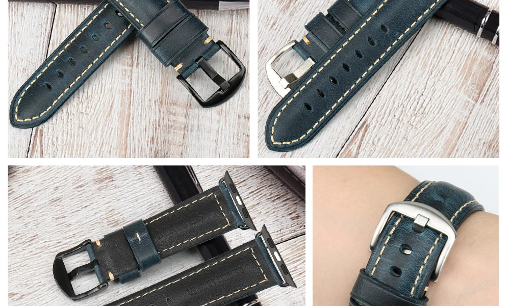 MAIKES Vintage Leather Strap for Apple Watch