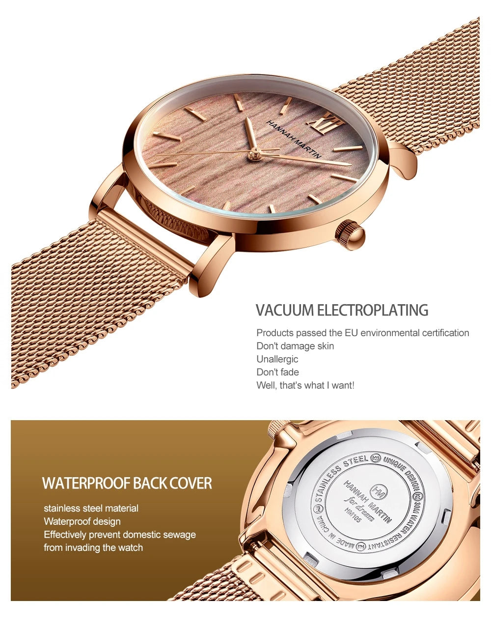 Hannah Martin Rose Gold Ladies’ Quartz Watch