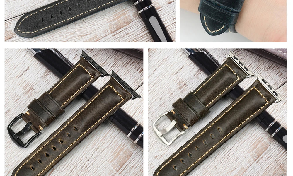 MAIKES Vintage Leather Strap for Apple Watch