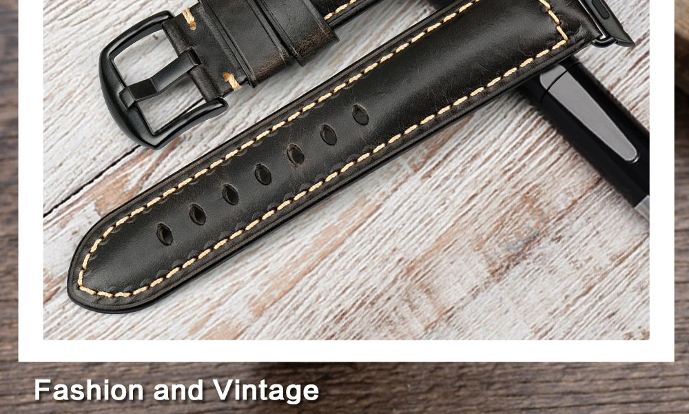 MAIKES Vintage Leather Strap for Apple Watch