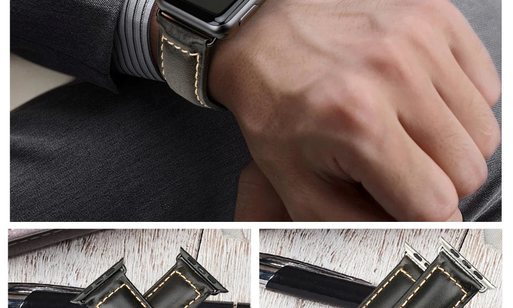 MAIKES Vintage Leather Strap for Apple Watch