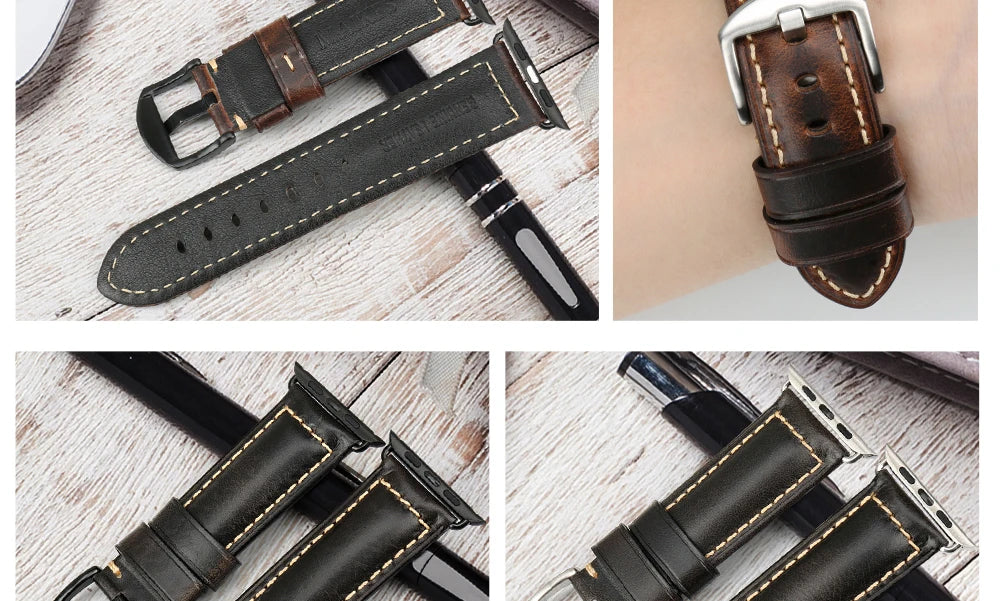 MAIKES Vintage Leather Strap for Apple Watch