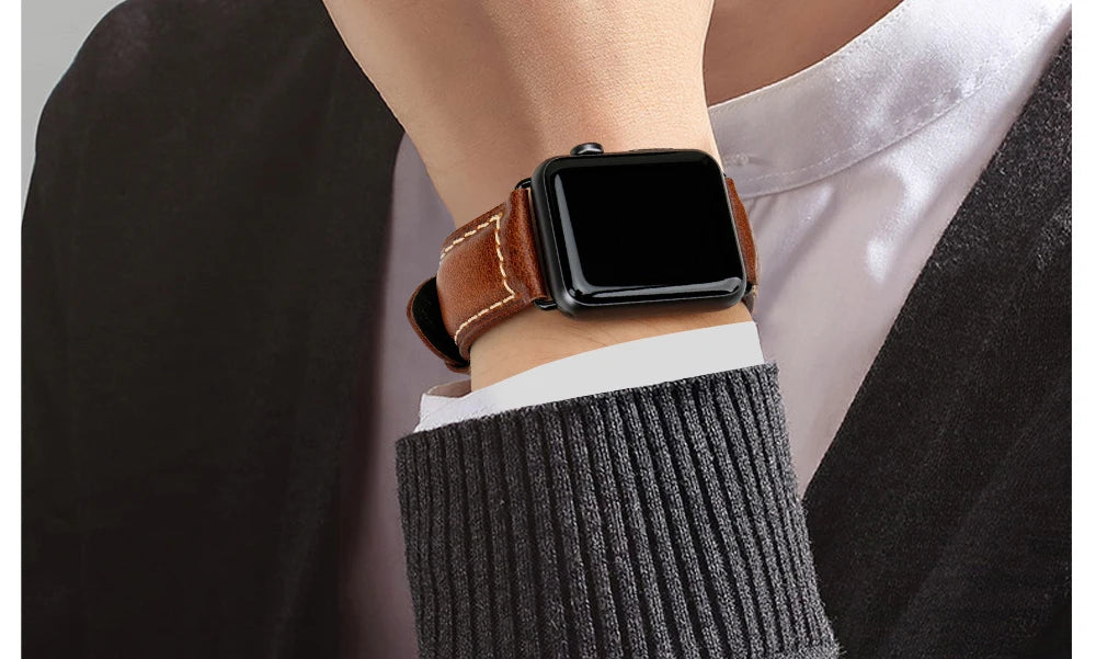 MAIKES Vintage Leather Strap for Apple Watch