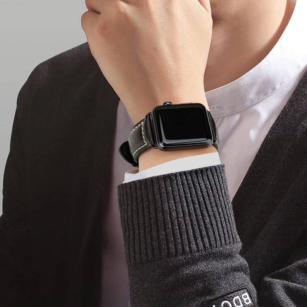 MAIKES Vintage Leather Strap for Apple Watch