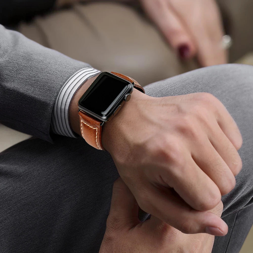 MAIKES Vintage Leather Strap for Apple Watch