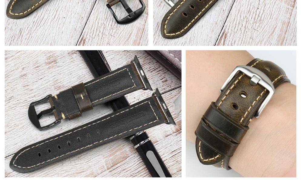 MAIKES Vintage Leather Strap for Apple Watch