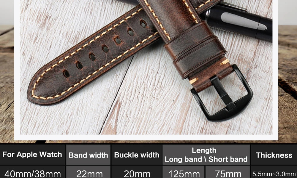 MAIKES Vintage Leather Strap for Apple Watch