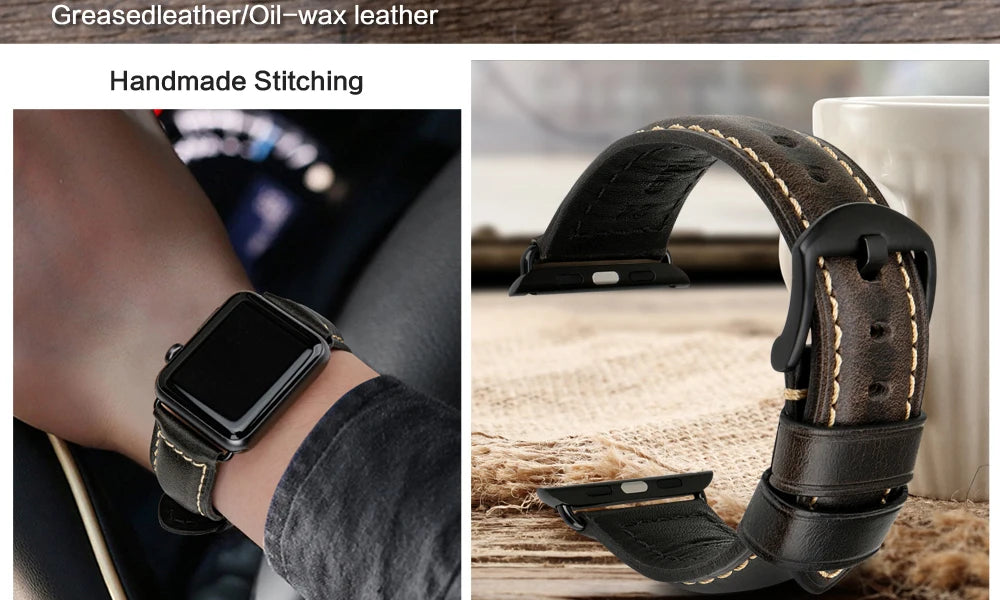 MAIKES Vintage Leather Strap for Apple Watch