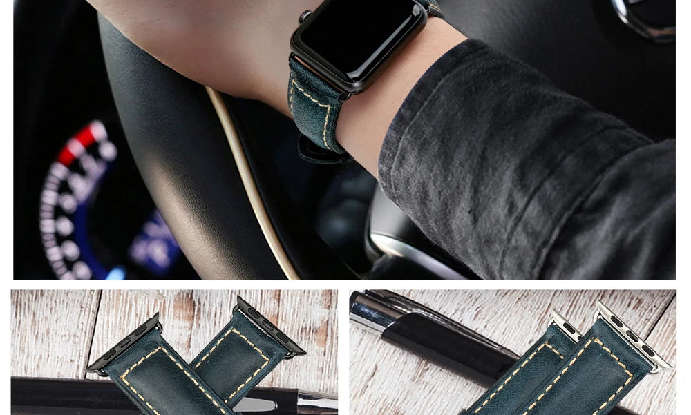 MAIKES Vintage Leather Strap for Apple Watch