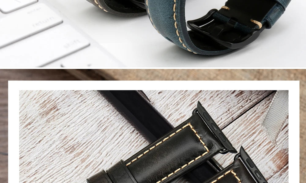 MAIKES Vintage Leather Strap for Apple Watch