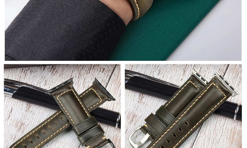 MAIKES Vintage Leather Strap for Apple Watch