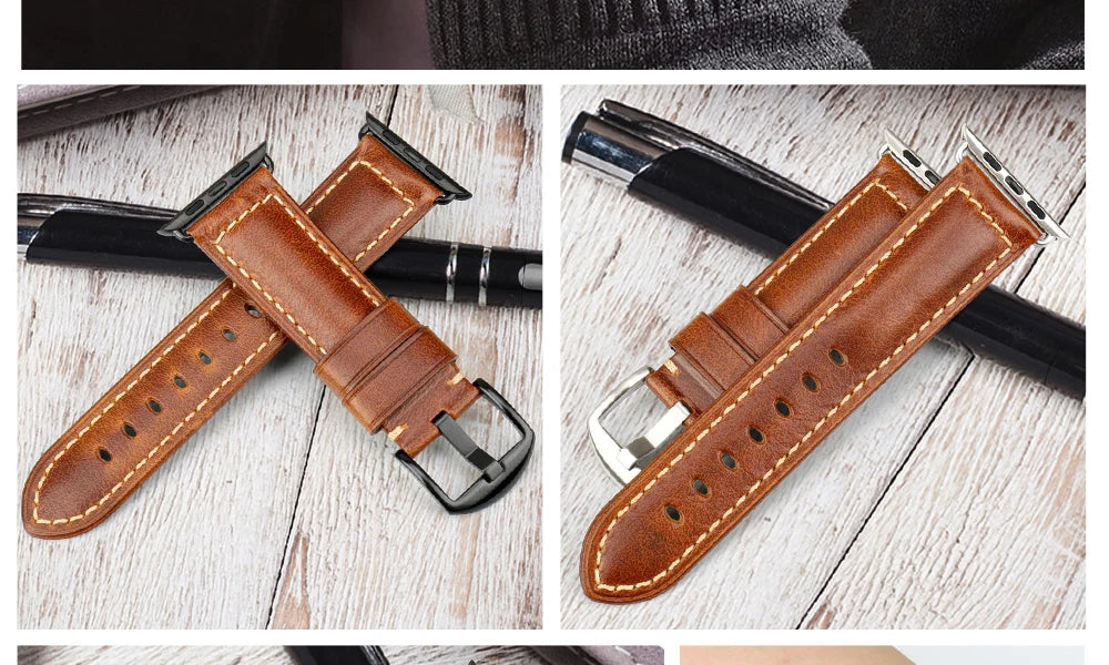MAIKES Vintage Leather Strap for Apple Watch