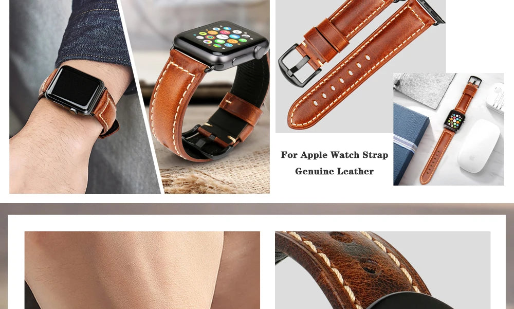 MAIKES Vintage Leather Strap for Apple Watch