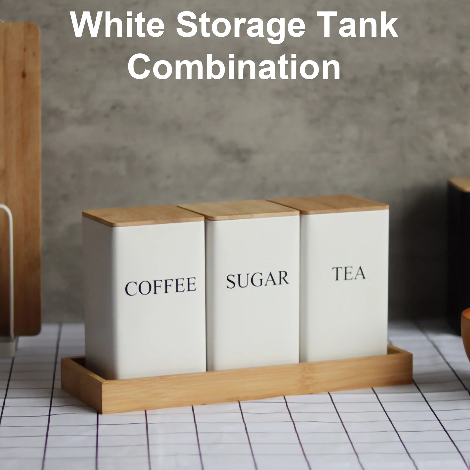 Metal Tea Coffee Sugar Storage Jars with Bamboo Lids