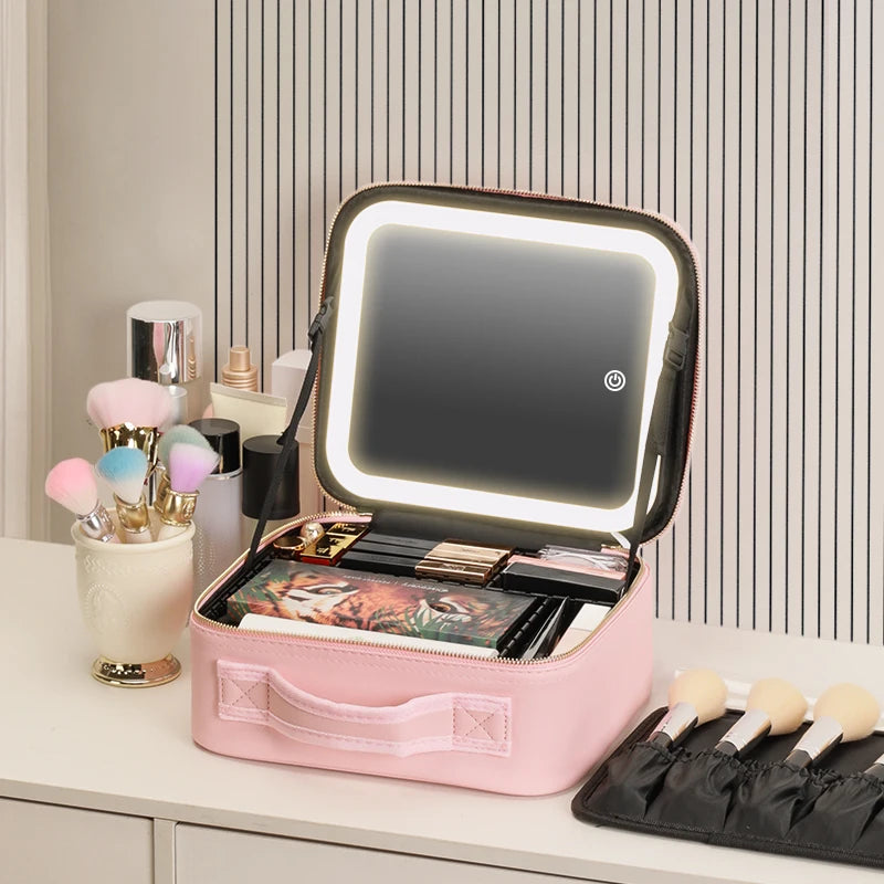 Makeup Travel Train Case with LED Mirror