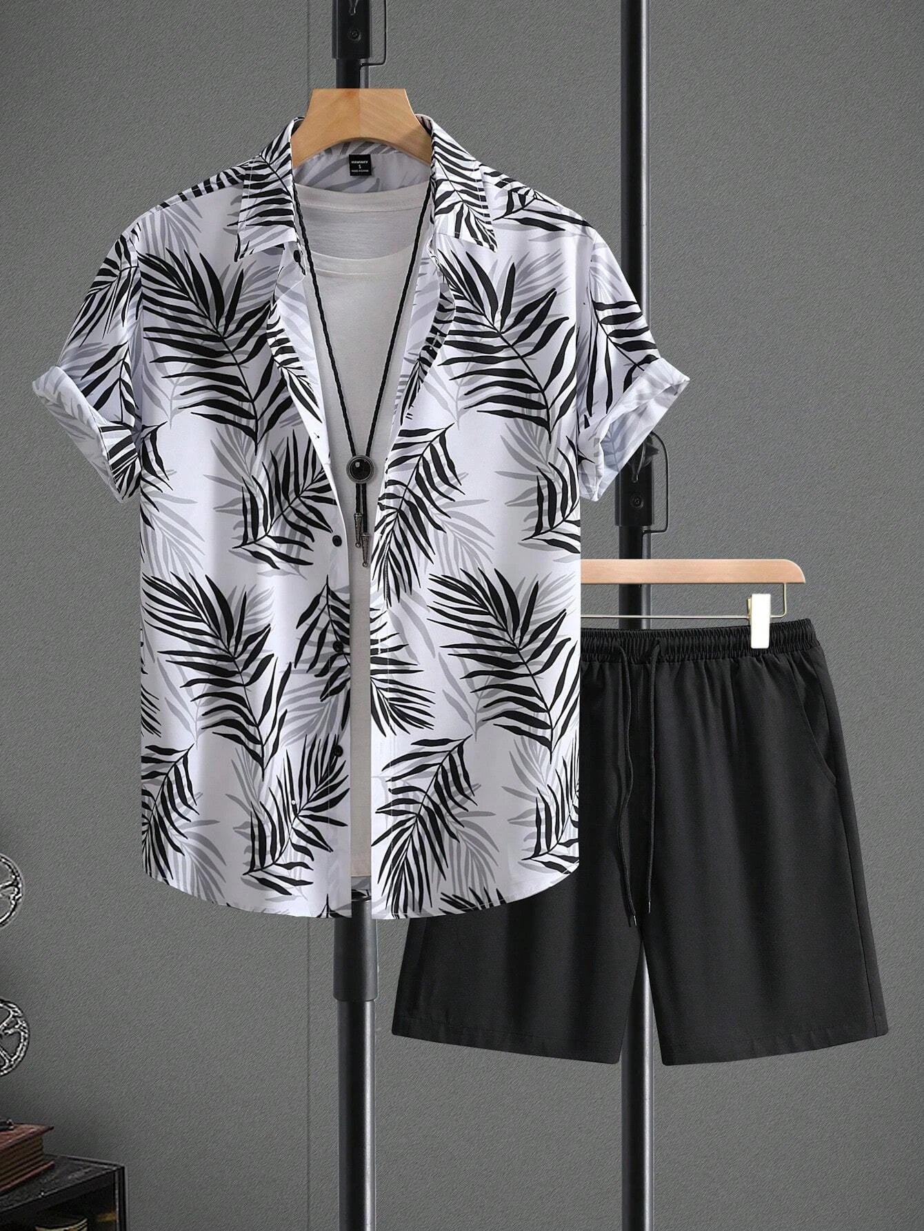 Two-Piece Set – Printed Shirt & Drawstring Shorts