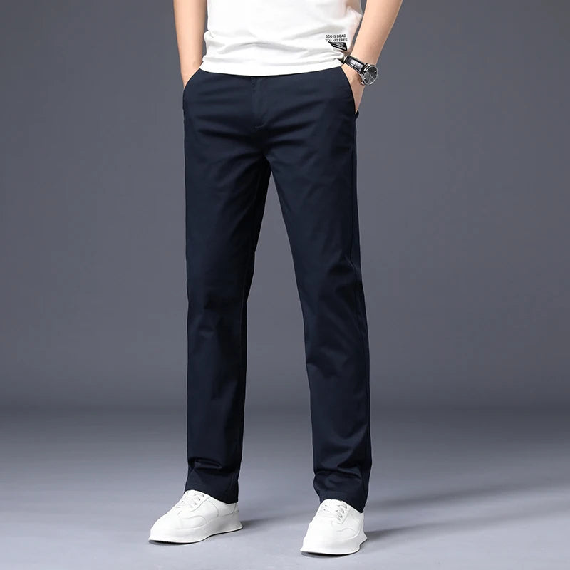Stretch Cotton Straight Trousers