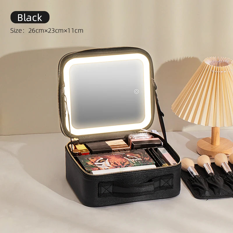 Makeup Travel Train Case with LED Mirror
