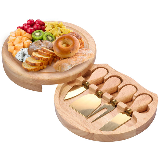 Round Wood Cheese Board Set