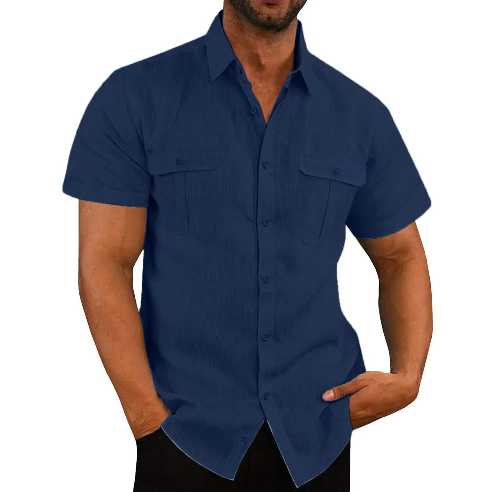 Men’s Cotton Linen Short Sleeve Shirt