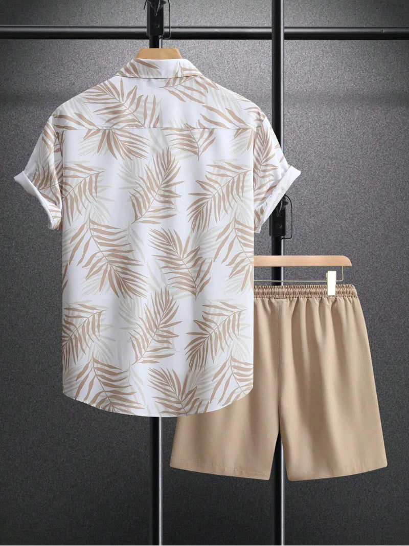 Two-Piece Set – Printed Shirt & Drawstring Shorts
