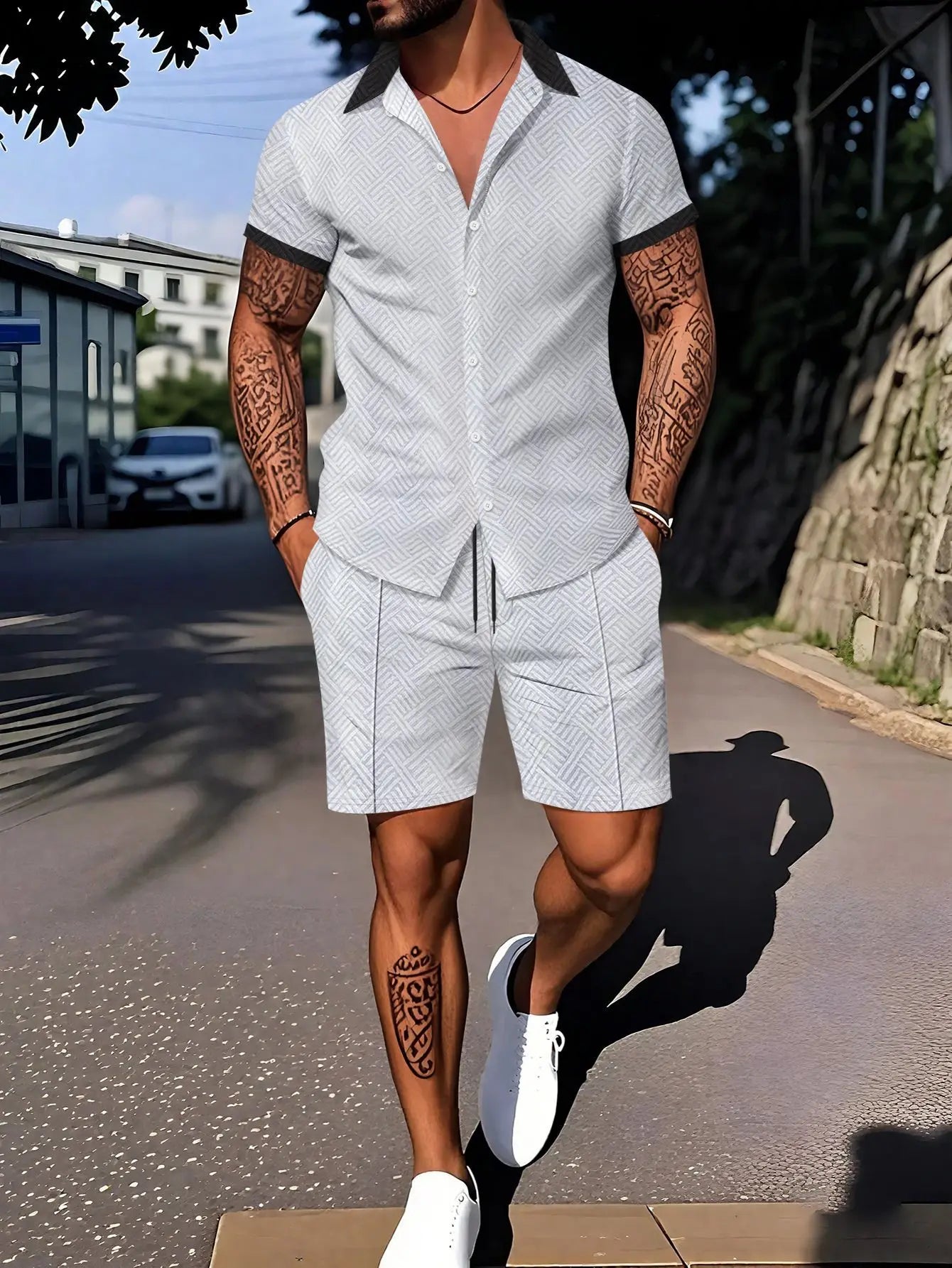 3D Printed Polo Shirt & Shorts Set – Smart Casual Co-ord