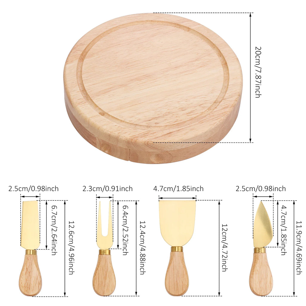 Round Wood Cheese Board Set