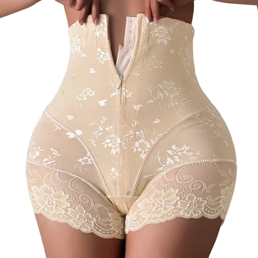 High‑Waist Zipper Trainer Shaper Shorts