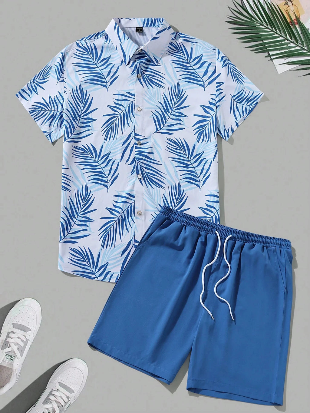 Two-Piece Set – Printed Shirt & Drawstring Shorts