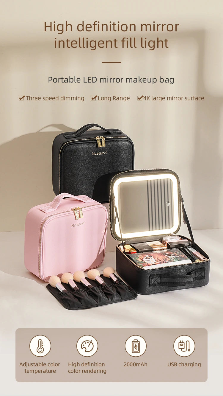 Makeup Travel Train Case with LED Mirror