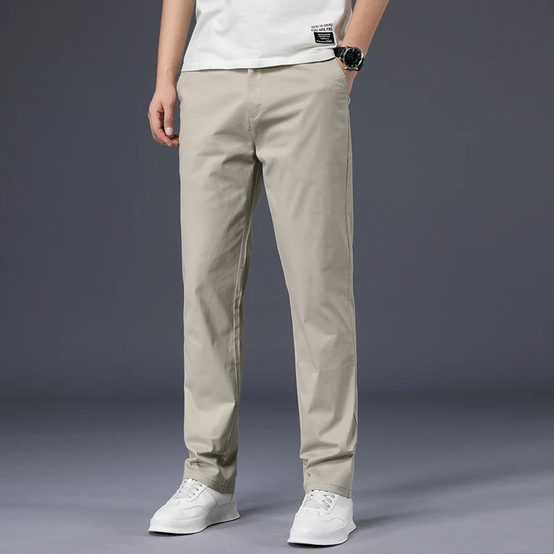 Stretch Cotton Straight Trousers
