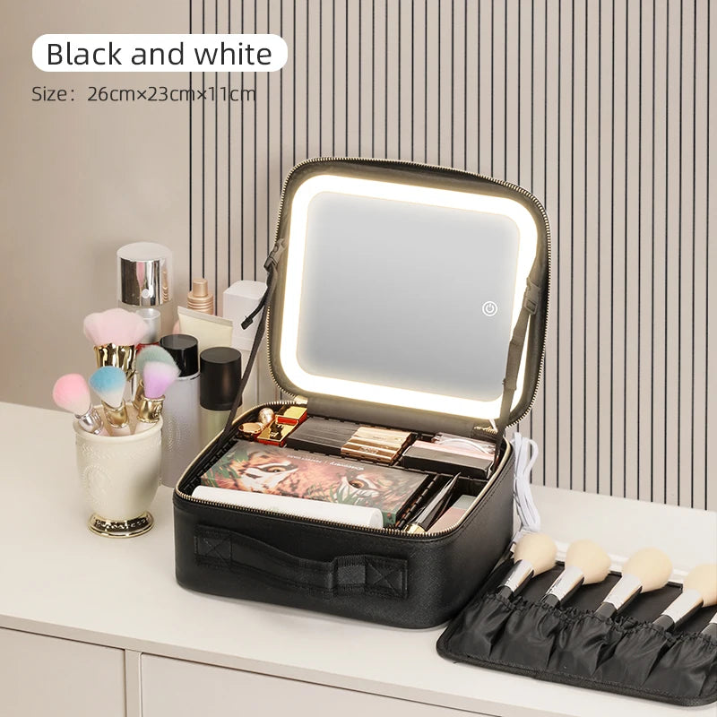 Makeup Travel Train Case with LED Mirror