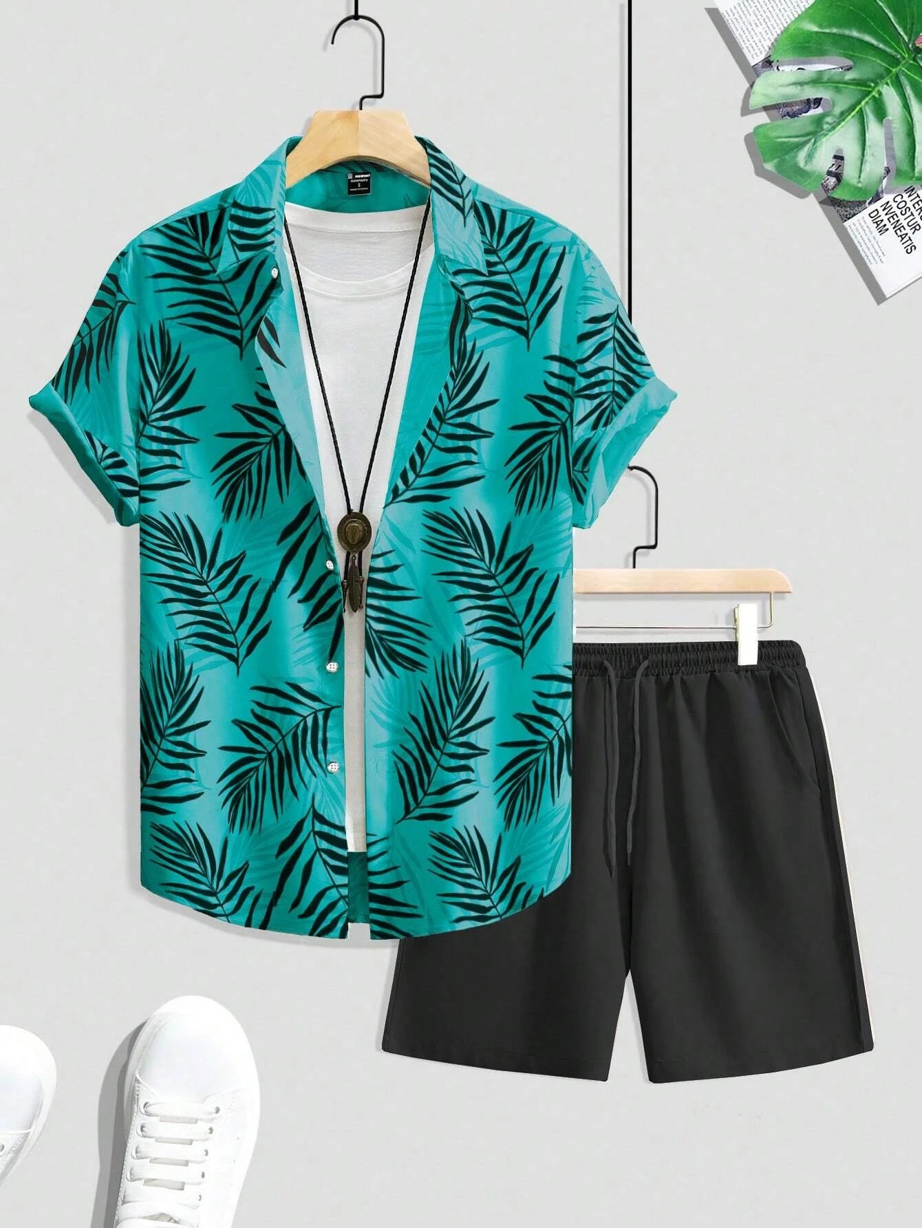 Two-Piece Set – Printed Shirt & Drawstring Shorts